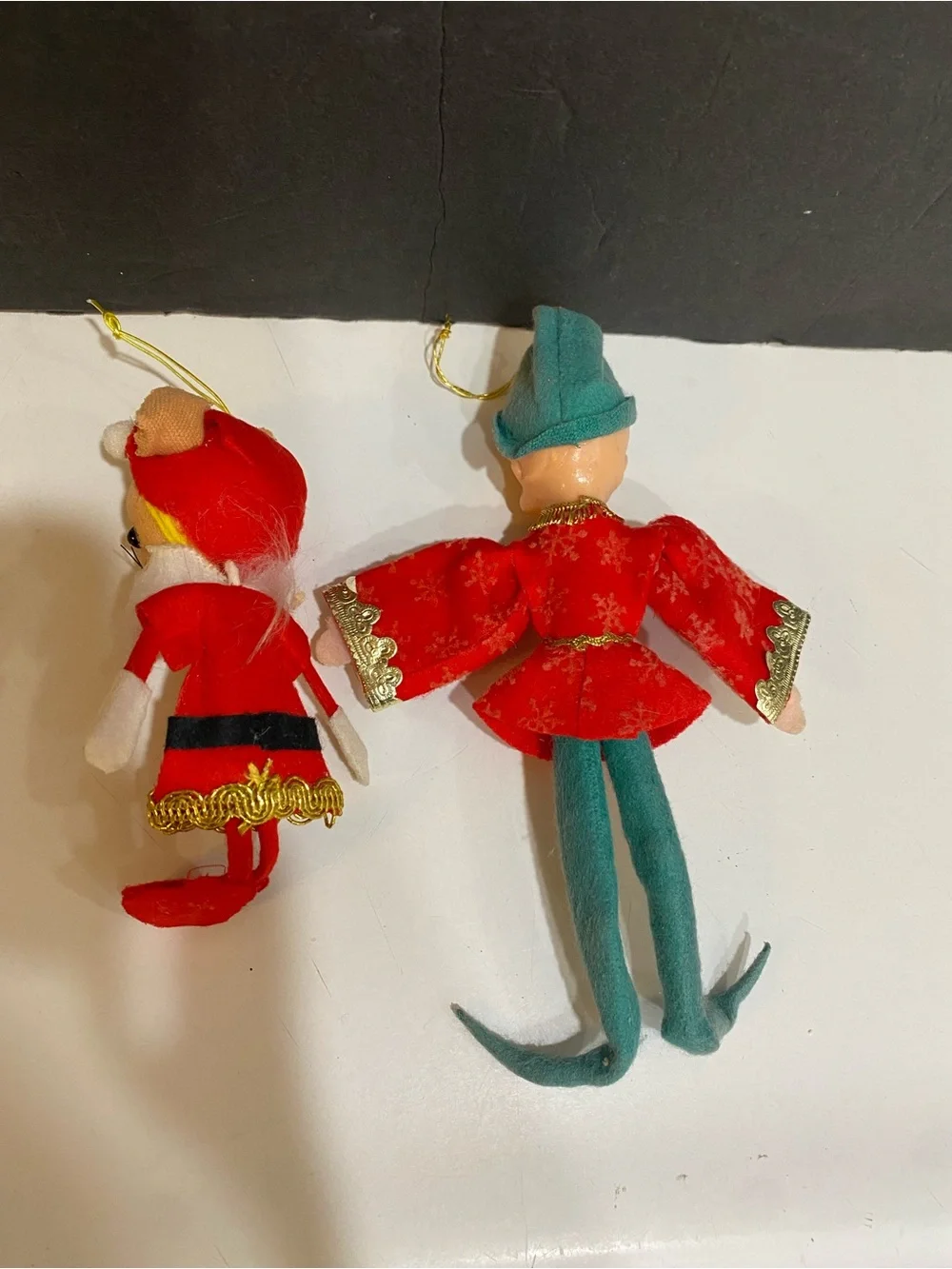 Vintage Christmas Ornaments Lot Mid Century Pixie Elf Japan & Felt Santa Mouse